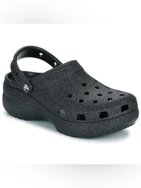 Crocs Black Glitter Sparkly Classic Platform Clog Size 8 NWT